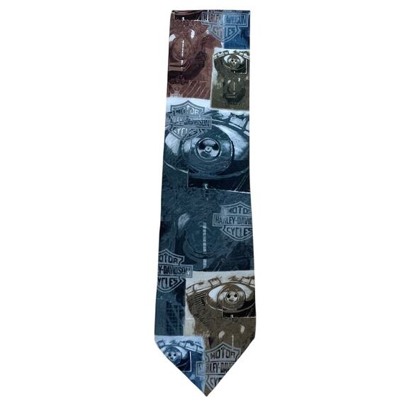 Ralph Marlin Harley Davidson Men's Dress Tie Vintage 2000 Multi Print EUC - Picture 1 of 6